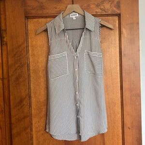 Black and white striped sleeveless button down